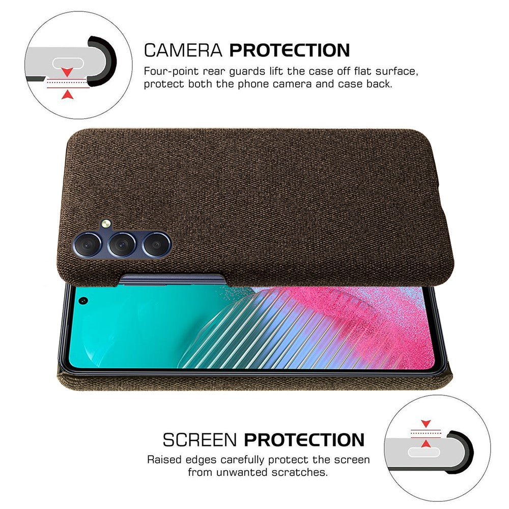 For Samsung Galaxy M54 5G / F54 5G Cloth+Hard PC Back Cover Scratch-proof Protective Phone Case - Brown