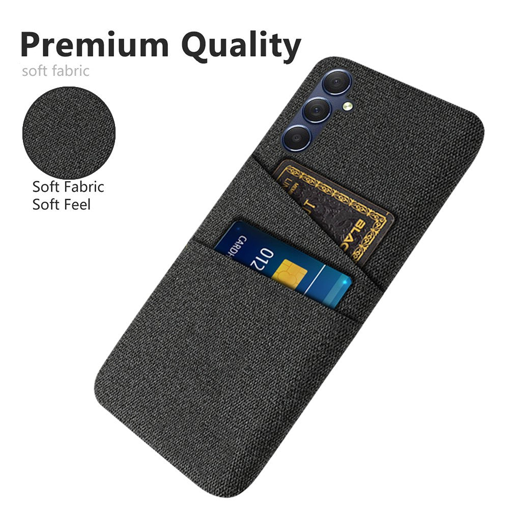Phone Case for Samsung Galaxy M54 5G / F54 5G , PC + Cloth Anti-drop Cover with Dual Card Slots - Black