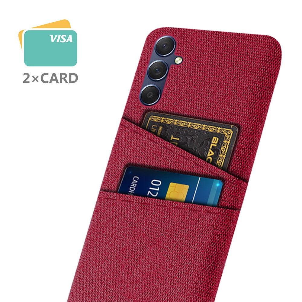 Phone Case for Samsung Galaxy M54 5G / F54 5G , PC + Cloth Anti-drop Cover with Dual Card Slots - Red