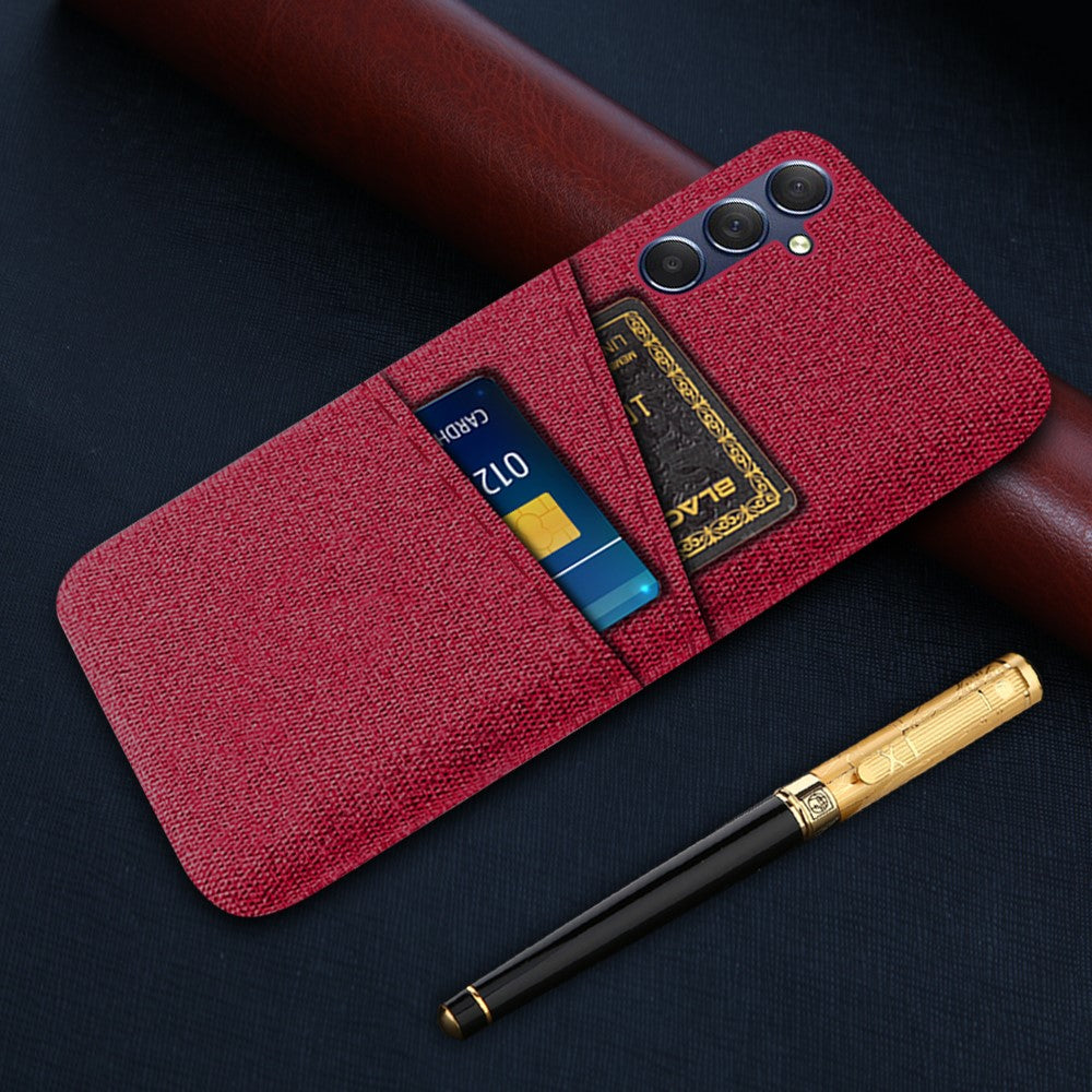 Phone Case for Samsung Galaxy M54 5G / F54 5G , PC + Cloth Anti-drop Cover with Dual Card Slots - Red