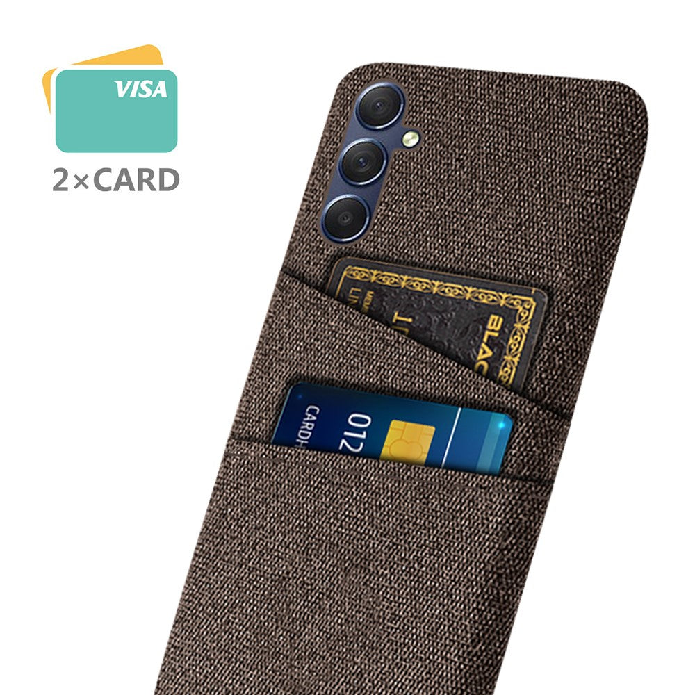 Phone Case for Samsung Galaxy M54 5G / F54 5G , PC + Cloth Anti-drop Cover with Dual Card Slots - Brown