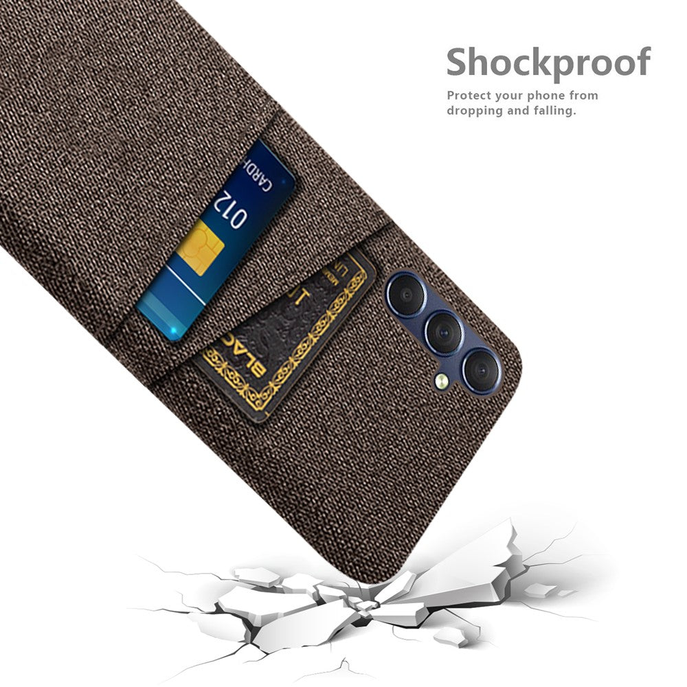 Phone Case for Samsung Galaxy M54 5G / F54 5G , PC + Cloth Anti-drop Cover with Dual Card Slots - Brown