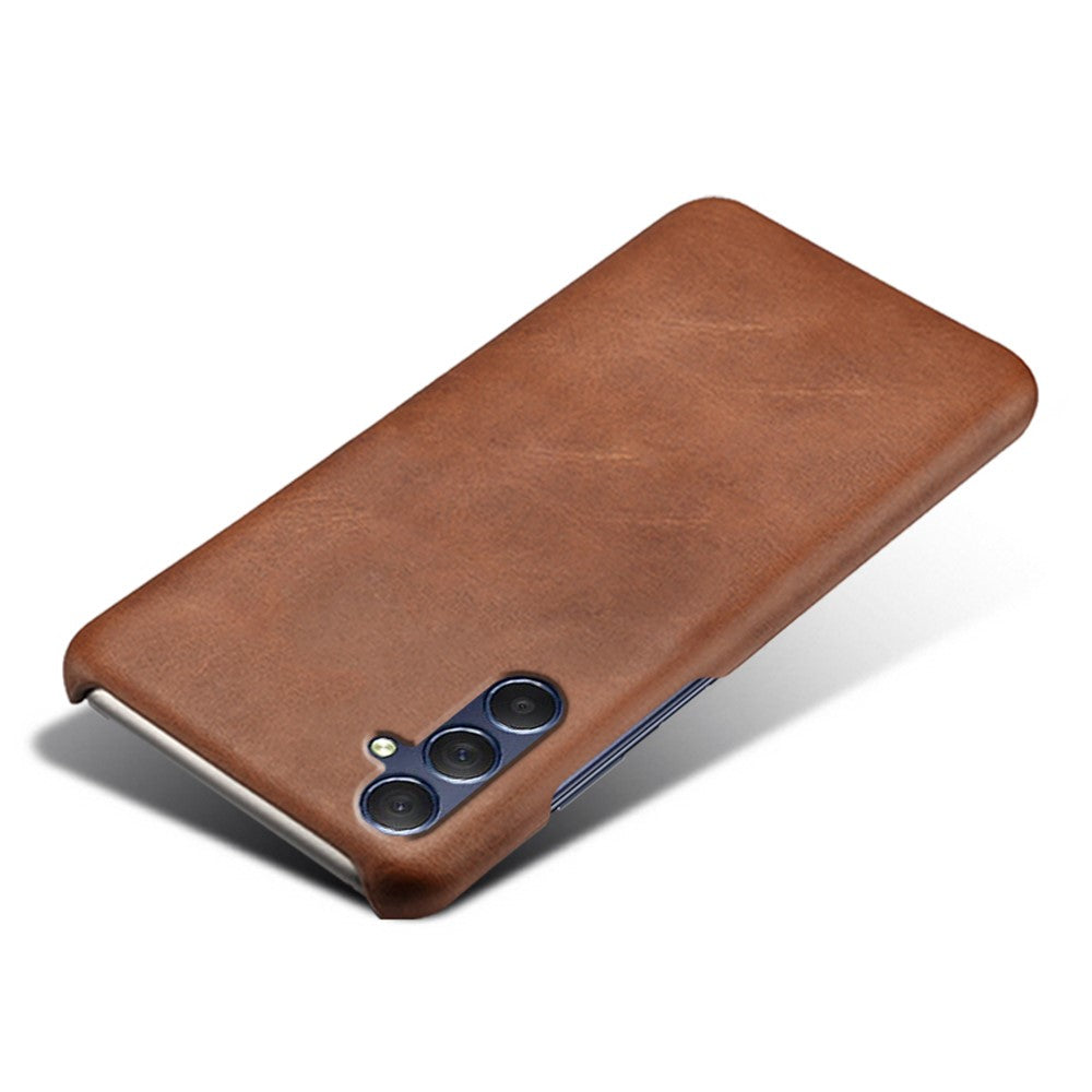 For Samsung Galaxy M54 5G / F54 5G Calf Texture Phone Case Shockproof PU Leather+PC Smartphone Cover - Brown