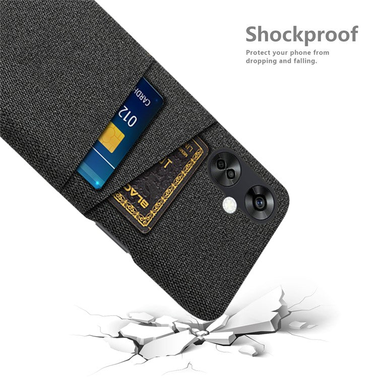 For OnePlus Nord CE3 5G / CE 3 Lite 5G / Nord N30 5G Cell Phone Case Hard PC + Cloth Mobile Phone Cover with Dual Card Slots - Black