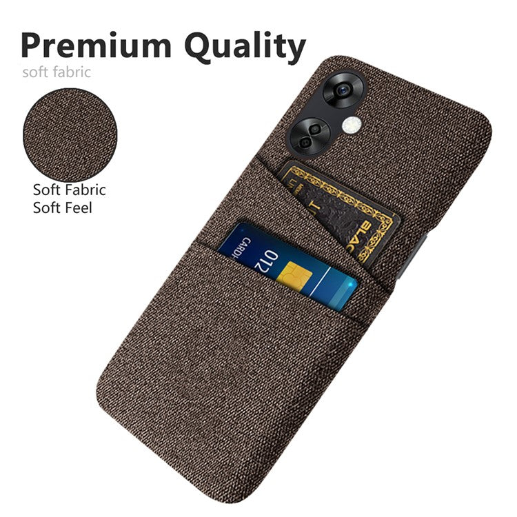 For OnePlus Nord CE3 5G / CE 3 Lite 5G / Nord N30 5G Cell Phone Case Hard PC + Cloth Mobile Phone Cover with Dual Card Slots - Brown
