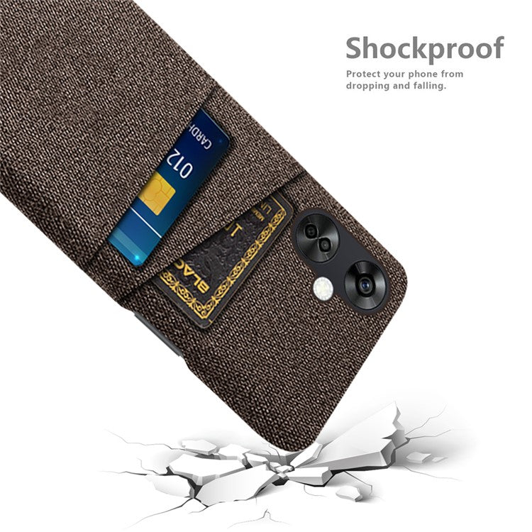 For OnePlus Nord CE3 5G / CE 3 Lite 5G / Nord N30 5G Cell Phone Case Hard PC + Cloth Mobile Phone Cover with Dual Card Slots - Brown