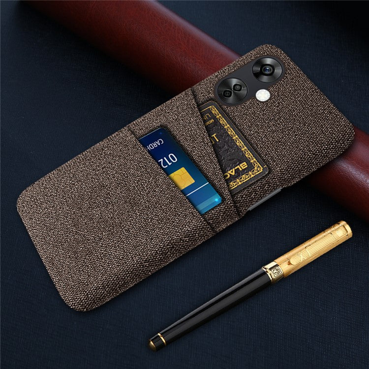For OnePlus Nord CE3 5G / CE 3 Lite 5G / Nord N30 5G Cell Phone Case Hard PC + Cloth Mobile Phone Cover with Dual Card Slots - Brown