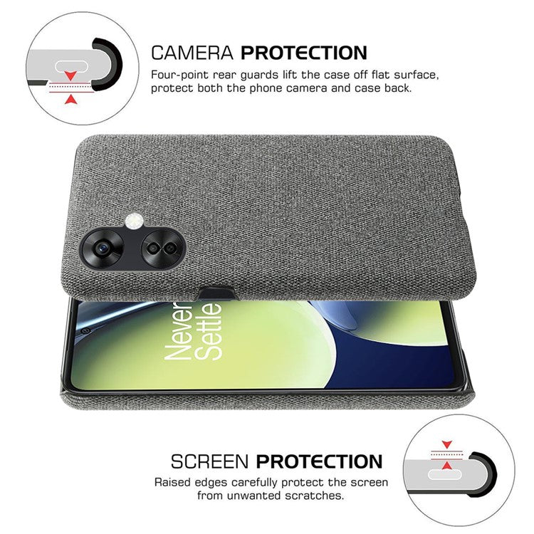 For OnePlus Nord CE3 5G / CE 3 Lite 5G / Nord N30 5G Shockproof Non-Slip Case Cloth+Hard PC Protective Phone Cover - Grey