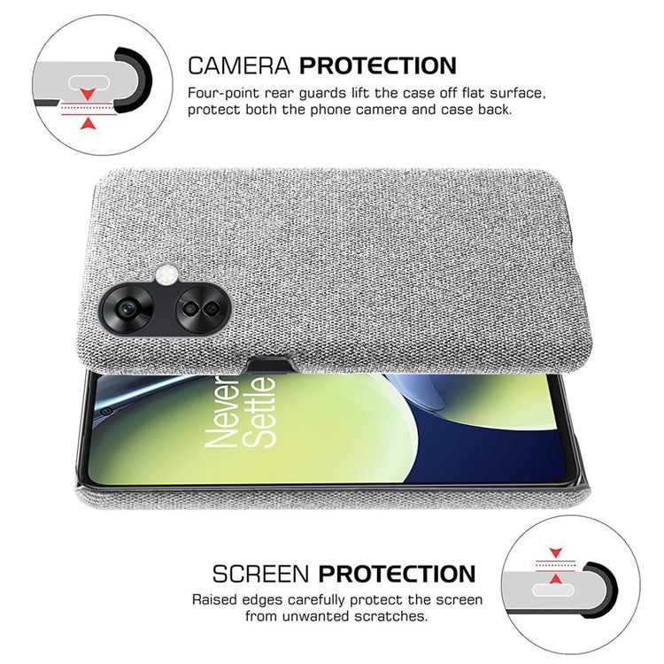 For OnePlus Nord CE3 5G / CE 3 Lite 5G / Nord N30 5G Shockproof Non-Slip Case Cloth+Hard PC Protective Phone Cover - Light Grey