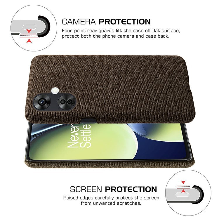 For OnePlus Nord CE3 5G / CE 3 Lite 5G / Nord N30 5G Shockproof Non-Slip Case Cloth+Hard PC Protective Phone Cover - Brown
