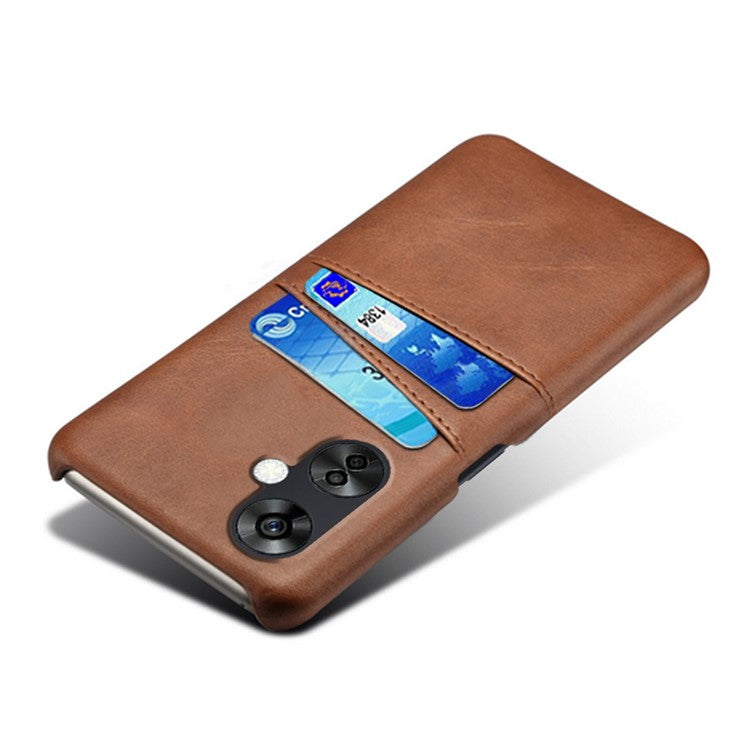 For OnePlus Nord CE3 5G / CE 3 Lite 5G / Nord N30 5G PU Leather Coated PC Case Cover Mobile Phone Shell with Dual Card Slots - Brown