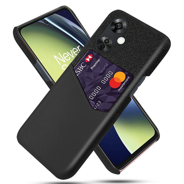Cloth Texture Phone Case for OnePlus Nord CE3 5G / CE 3 Lite 5G / Nord N30 5G , PU Leather+PC Card Holder Cover - Black