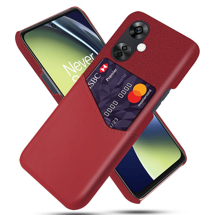 Cloth Texture Phone Case for OnePlus Nord CE3 5G / CE 3 Lite 5G / Nord N30 5G , PU Leather+PC Card Holder Cover - Red