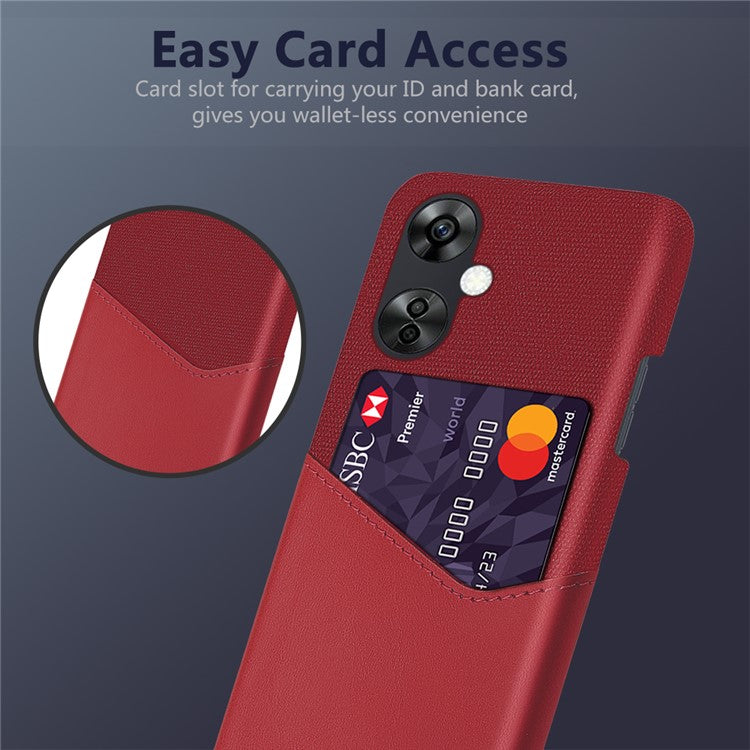 Cloth Texture Phone Case for OnePlus Nord CE3 5G / CE 3 Lite 5G / Nord N30 5G , PU Leather+PC Card Holder Cover - Red