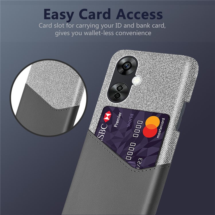 Cloth Texture Phone Case for OnePlus Nord CE3 5G / CE 3 Lite 5G / Nord N30 5G , PU Leather+PC Card Holder Cover - Grey