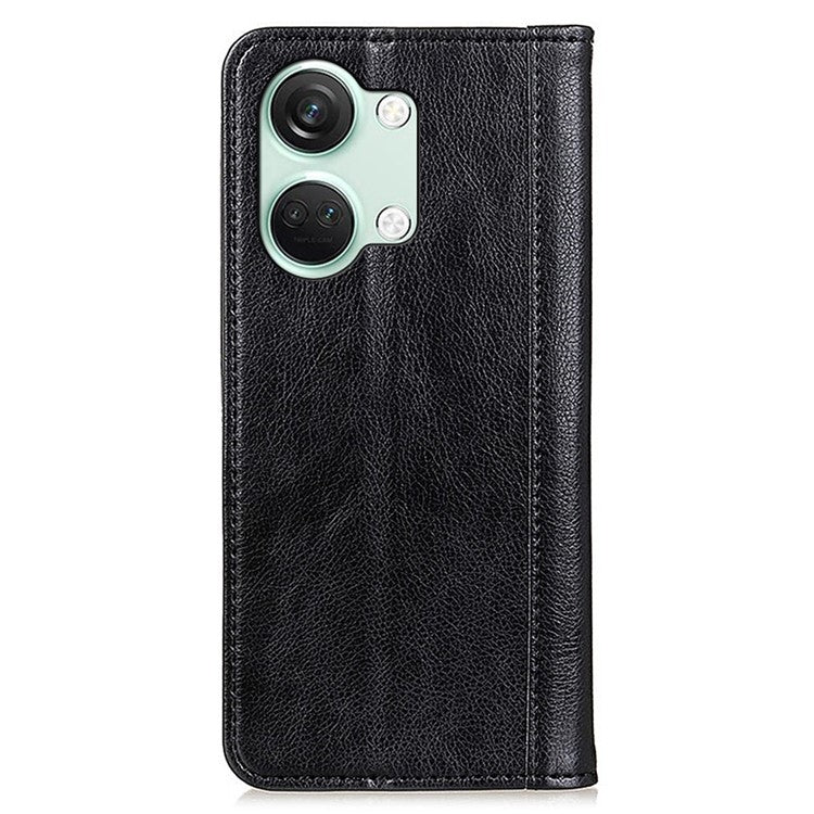 For OnePlus Nord 3 5G / Ace 2V Cell Phone Cover Wallet Split Leather Magnetic Closure Litchi Texture Phone Case - Black