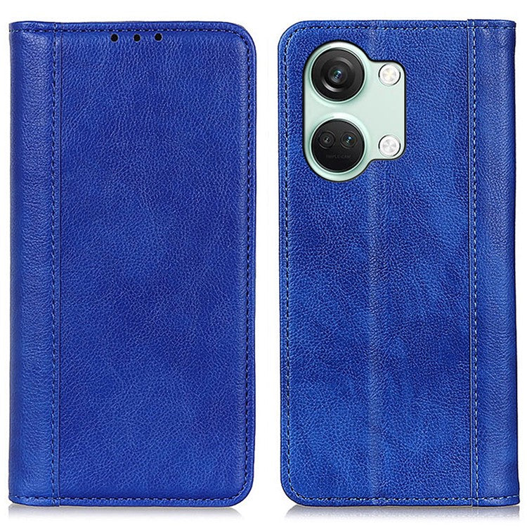 For OnePlus Nord 3 5G / Ace 2V Cell Phone Cover Wallet Split Leather Magnetic Closure Litchi Texture Phone Case - Blue