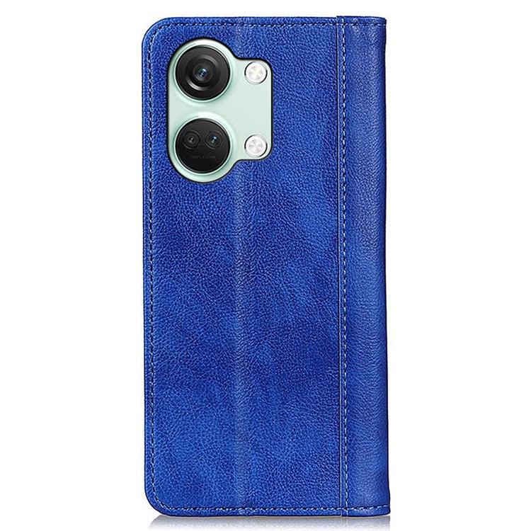 For OnePlus Nord 3 5G / Ace 2V Cell Phone Cover Wallet Split Leather Magnetic Closure Litchi Texture Phone Case - Blue