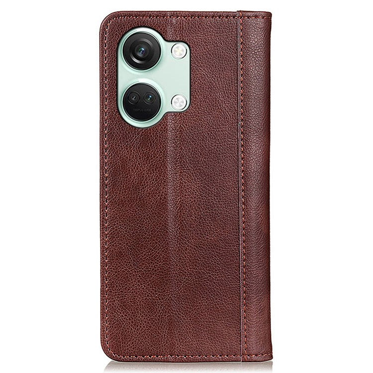 For OnePlus Nord 3 5G / Ace 2V Cell Phone Cover Wallet Split Leather Magnetic Closure Litchi Texture Phone Case - Brown
