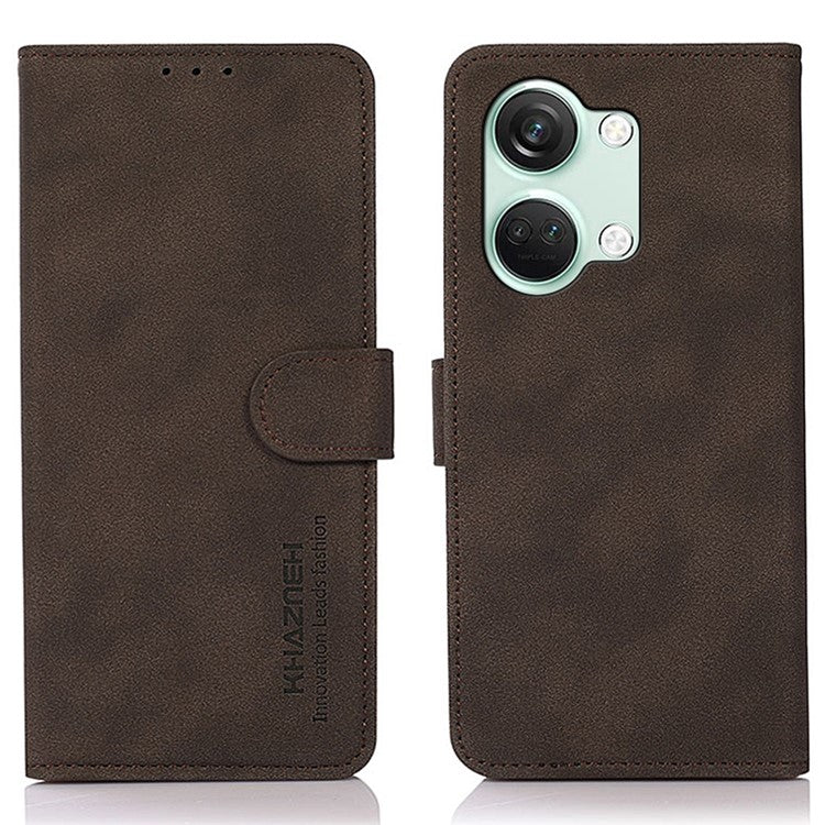 KHAZNEH For OnePlus Nord 3 5G / Ace 2V Anti-Fingerprint Textured Phone Case PU Leather Wallet Stand Phone Cover - Brown