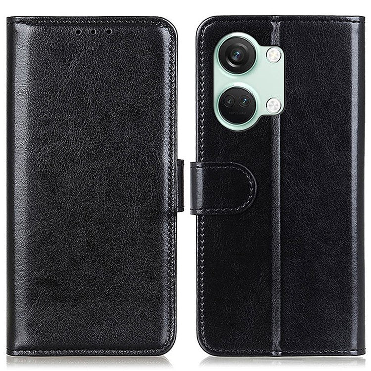 For OnePlus Nord 3 5G / Ace 2V Crazy Horse Texture Flip Phone Cover Wallet TPU+PU Leather Stand Case - Black