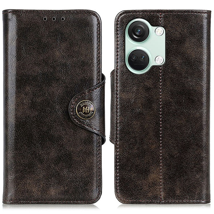 KHAZNEH Phone Wallet Case for OnePlus Nord 3 5G / Ace 2V Stand Flip PU Leather Shell Cover - Coffee