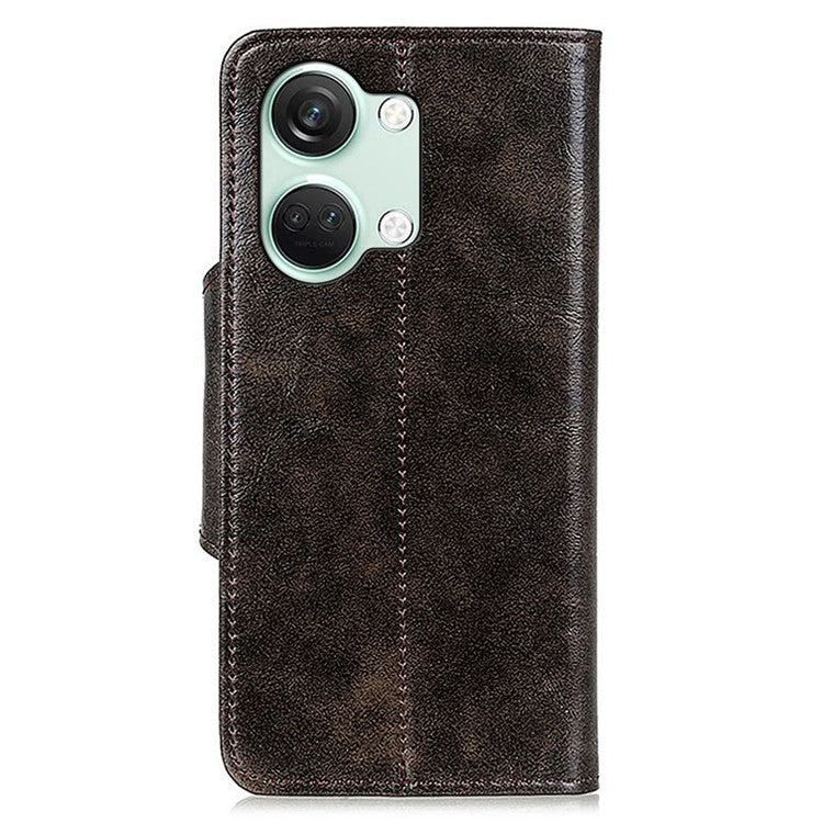 KHAZNEH Phone Wallet Case for OnePlus Nord 3 5G / Ace 2V Stand Flip PU Leather Shell Cover - Coffee