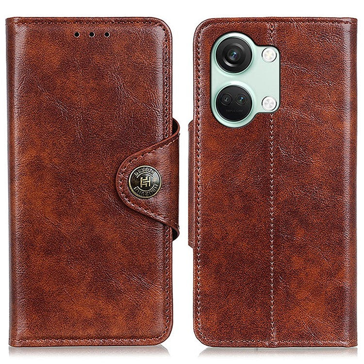 KHAZNEH Phone Wallet Case for OnePlus Nord 3 5G / Ace 2V Stand Flip PU Leather Shell Cover - Brown