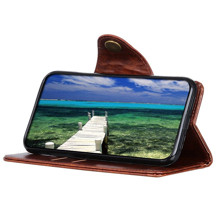 KHAZNEH Phone Wallet Case for OnePlus Nord 3 5G / Ace 2V Stand Flip PU Leather Shell Cover - Brown