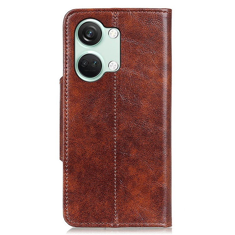KHAZNEH Phone Wallet Case for OnePlus Nord 3 5G / Ace 2V Stand Flip PU Leather Shell Cover - Brown