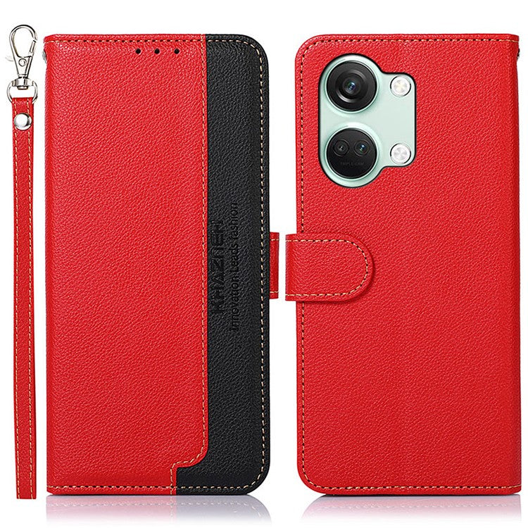KHAZNEH For OnePlus Nord 3 5G / Ace 2V Phone Case PU Leather Litchi Texture RFID Blocking Stand Wallet Cover - Red