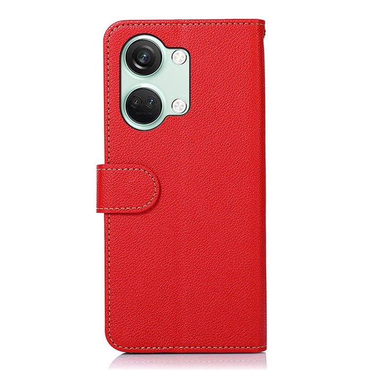 KHAZNEH For OnePlus Nord 3 5G / Ace 2V Phone Case PU Leather Litchi Texture RFID Blocking Stand Wallet Cover - Red