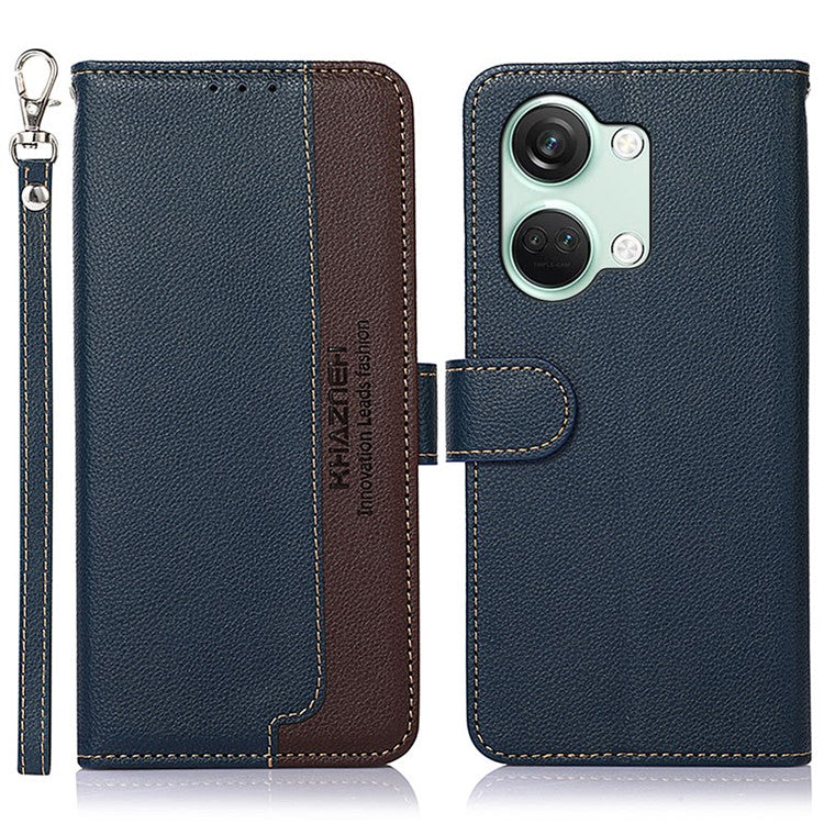 KHAZNEH For OnePlus Nord 3 5G / Ace 2V Phone Case PU Leather Litchi Texture RFID Blocking Stand Wallet Cover - Blue