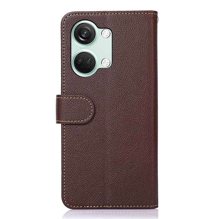 KHAZNEH For OnePlus Nord 3 5G / Ace 2V Phone Case PU Leather Litchi Texture RFID Blocking Stand Wallet Cover - Brown