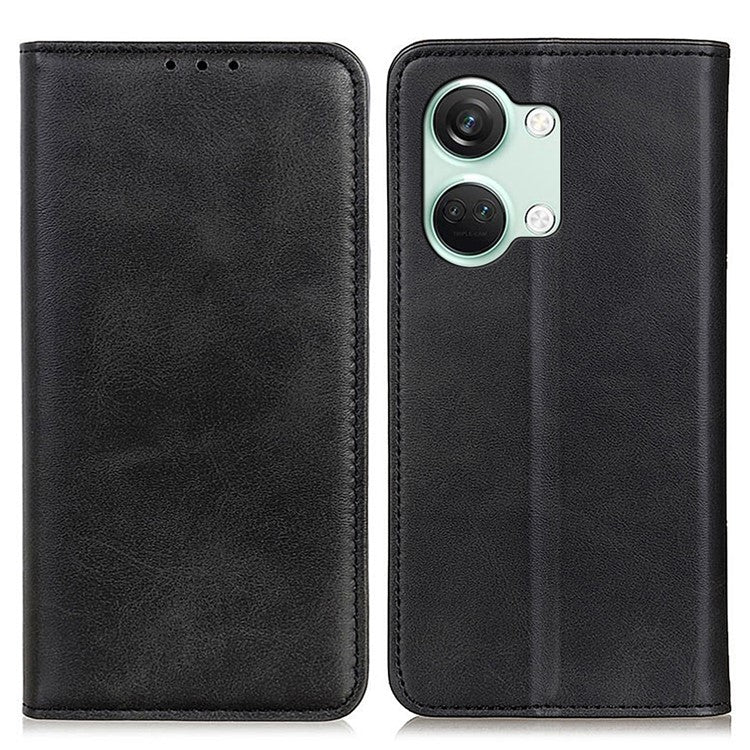 For OnePlus Nord 3 5G / Ace 2V Wallet Case Split Leather Stand Magnetic Flip Phone Cover - Black