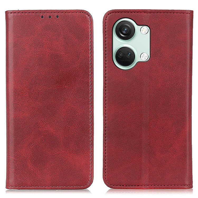 For OnePlus Nord 3 5G / Ace 2V Wallet Case Split Leather Stand Magnetic Flip Phone Cover - Red