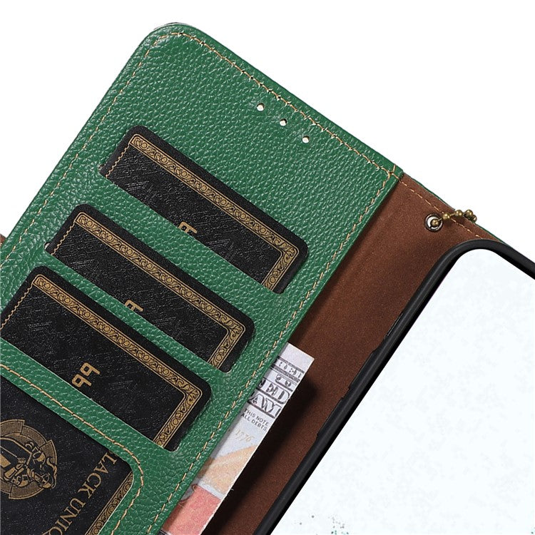 RFID Blocking Phone Case for OnePlus Nord 3 5G / Ace 2V , Genuine Cow Leather Stand Wallet Cover - Green