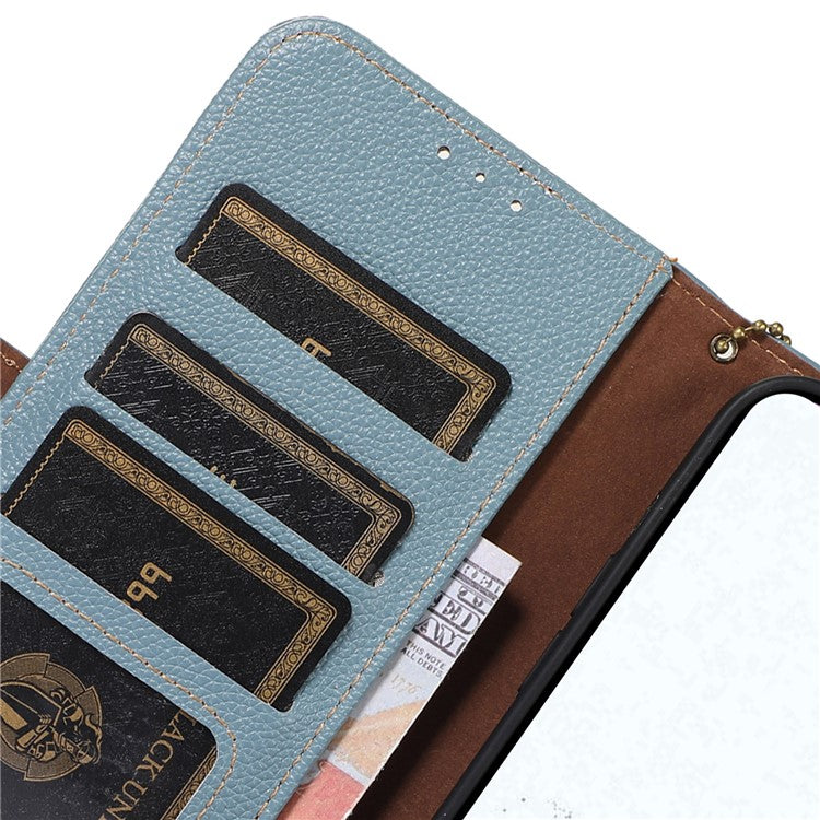 RFID Blocking Phone Case for OnePlus Nord 3 5G / Ace 2V , Genuine Cow Leather Stand Wallet Cover - Blue