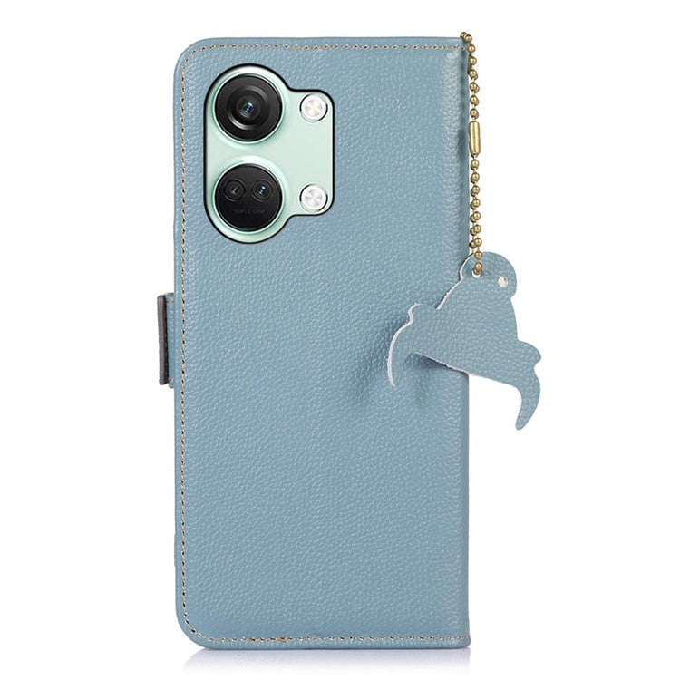 RFID Blocking Phone Case for OnePlus Nord 3 5G / Ace 2V , Genuine Cow Leather Stand Wallet Cover - Blue