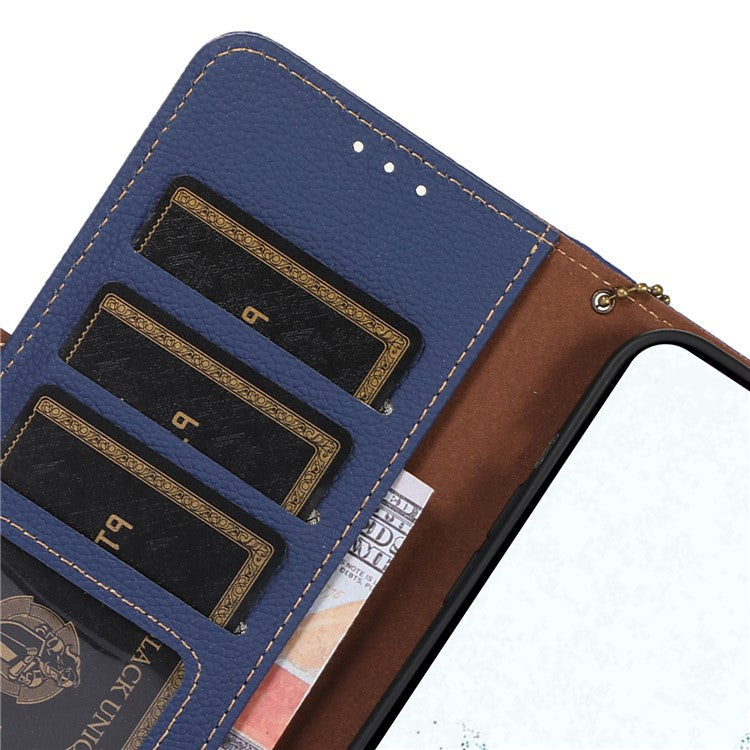 RFID Blocking Phone Case for OnePlus Nord 3 5G / Ace 2V , Genuine Cow Leather Stand Wallet Cover - Sapphire