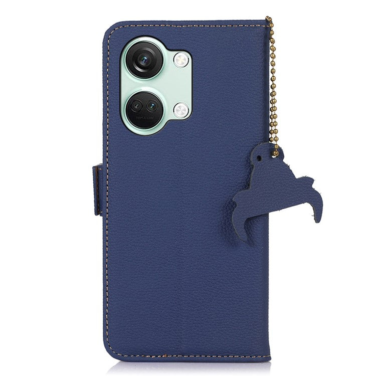 RFID Blocking Phone Case for OnePlus Nord 3 5G / Ace 2V , Genuine Cow Leather Stand Wallet Cover - Sapphire