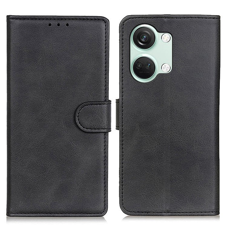 OnePlus Ace 2V / Nord 3 5G Cowhide Texture Phone Case PU Leather Foldable Stand Wallet Cover - Black