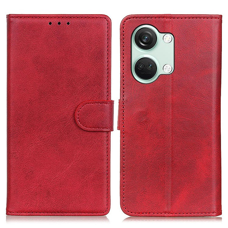 OnePlus Ace 2V / Nord 3 5G Cowhide Texture Phone Case PU Leather Foldable Stand Wallet Cover - Red