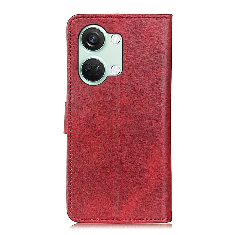 OnePlus Ace 2V / Nord 3 5G Cowhide Texture Phone Case PU Leather Foldable Stand Wallet Cover - Red