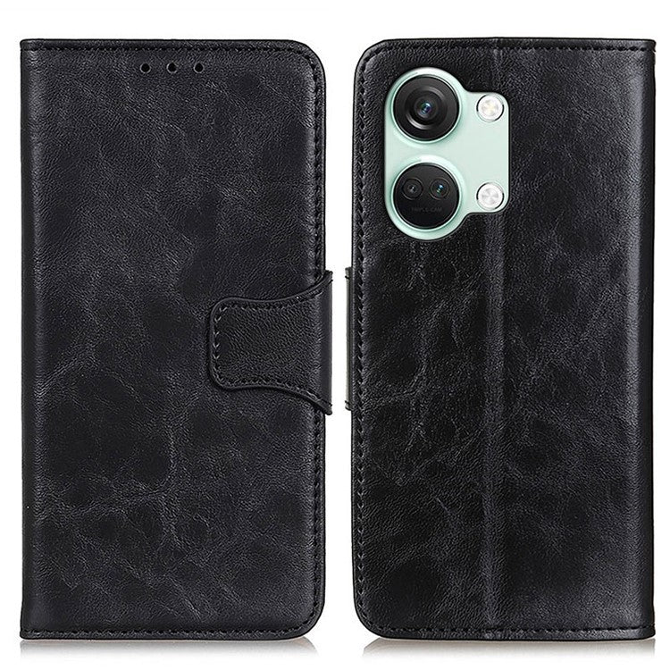 For OnePlus Nord 3 5G / Ace 2V Crazy Horse Texture Split Leather Phone Case Stand Phone Wallet Cover - Black