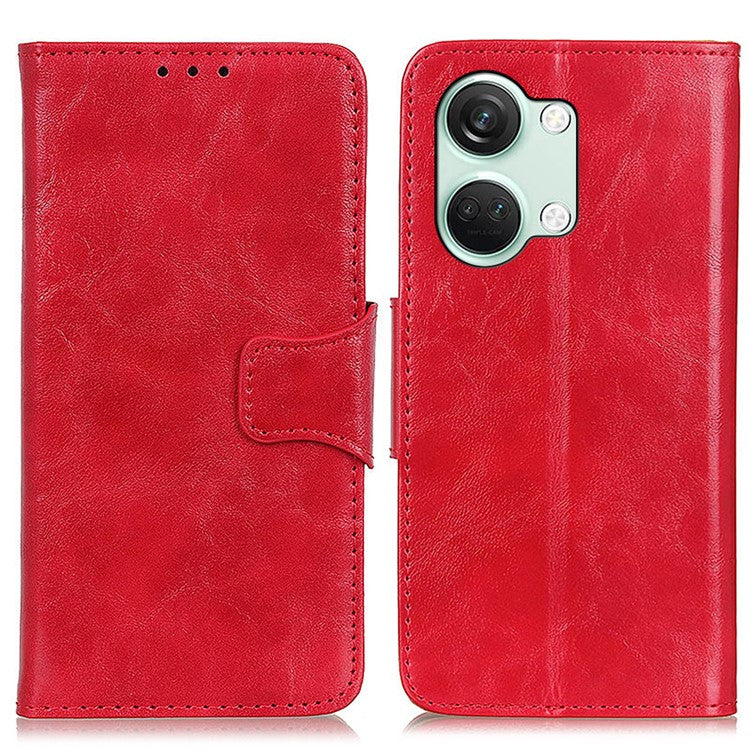 For OnePlus Nord 3 5G / Ace 2V Crazy Horse Texture Split Leather Phone Case Stand Phone Wallet Cover - Red
