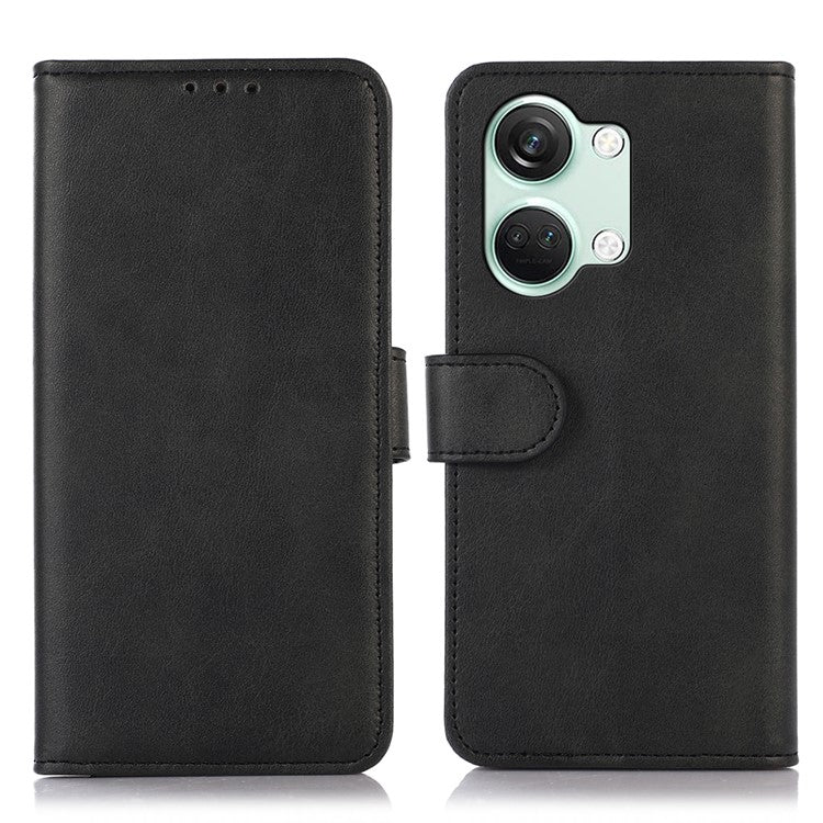Stand Phone Case for OnePlus Nord 3 5G / Ace 2V , Wallet PU Leather Cowhide Texture Smartphone Cover - Black