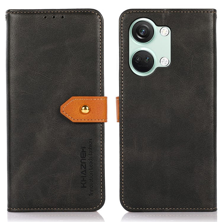 KHAZNEH For OnePlus Nord 3 5G / Ace 2V Cowhide Texture PU Leather Case Phone Shell Phone Stand Cover Wallet - Black