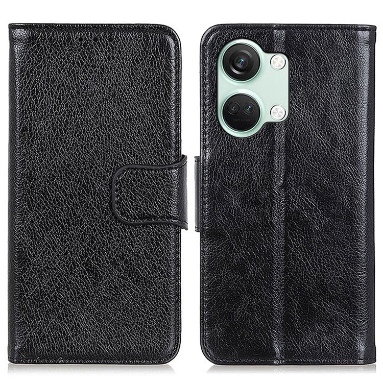 For OnePlus Nord 3 5G / Ace 2V Phone Case Nappa Texture Cover Stand Anti-fall Split Leather Wallet - Black
