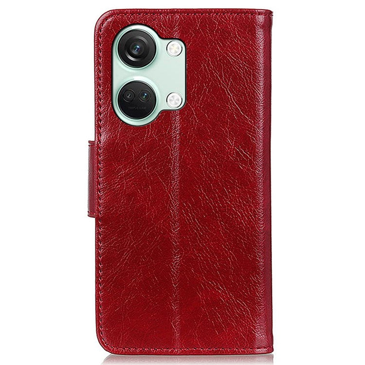 For OnePlus Nord 3 5G / Ace 2V Phone Case Nappa Texture Cover Stand Anti-fall Split Leather Wallet - Red